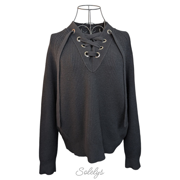 Zadig & Voltaire Kassy LC Wool Cashmere Blend Grommet Tie Neck Sweater Black XS - Picture 1 of 8